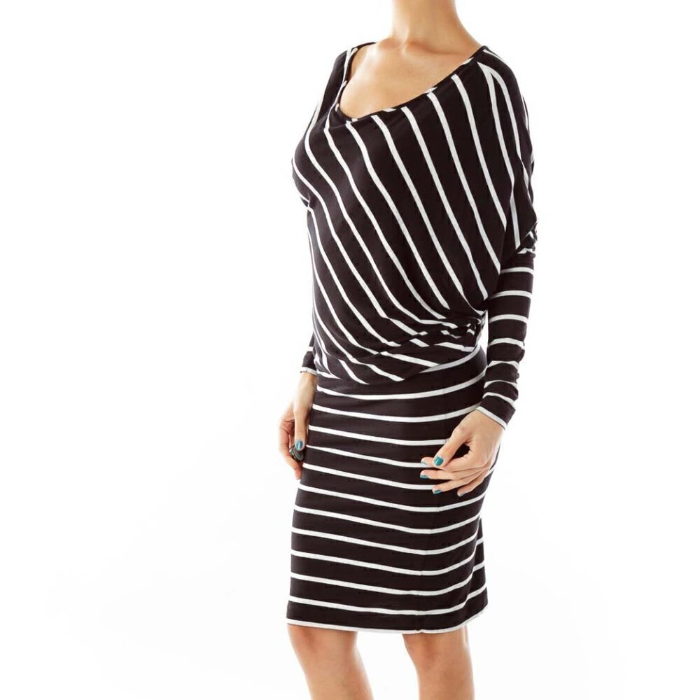 BCBG MaxAzria Black White Striped Jersey Dress - Picture 3 of 3